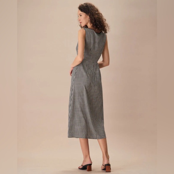 NWT RIHOAS The Black Square Neck Tie Plaid Midi Dress - Picture 4 of 6